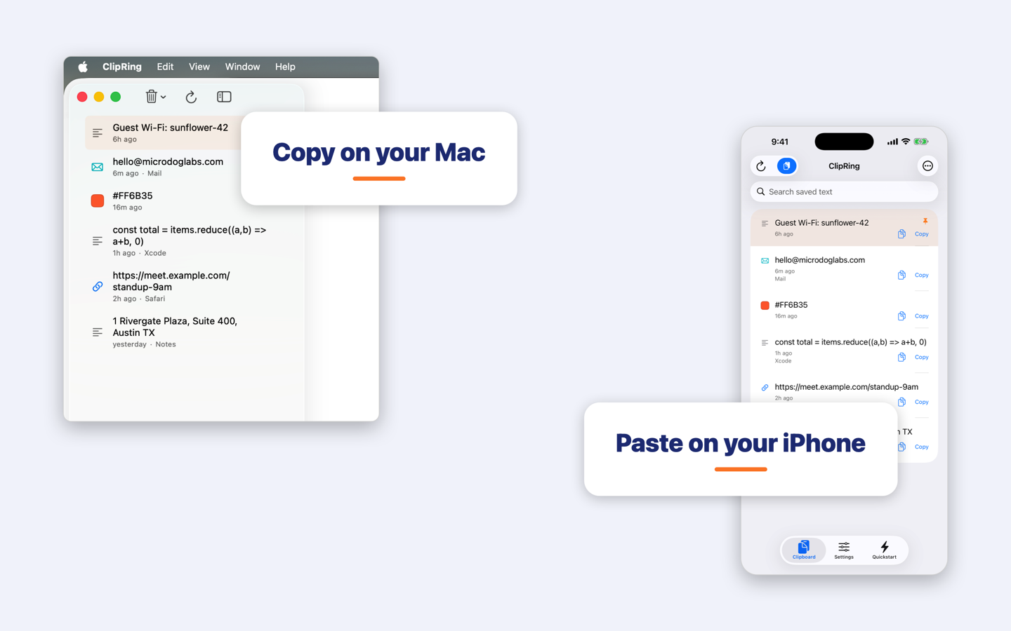 The same clipboard history on a Mac and an iPhone